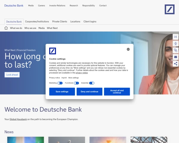 screenshot of Deutsche Bank website