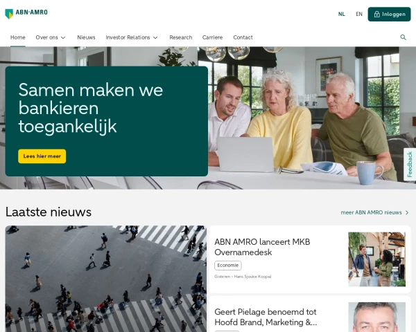screenshot of ABN AMRO Bank website