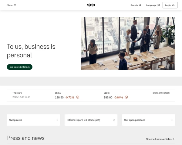 screenshot of Skandinaviska Enskilda Banken (SEB) website