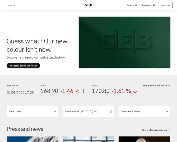 screenshot of Skandinaviska Enskilda Banken (SEB) website