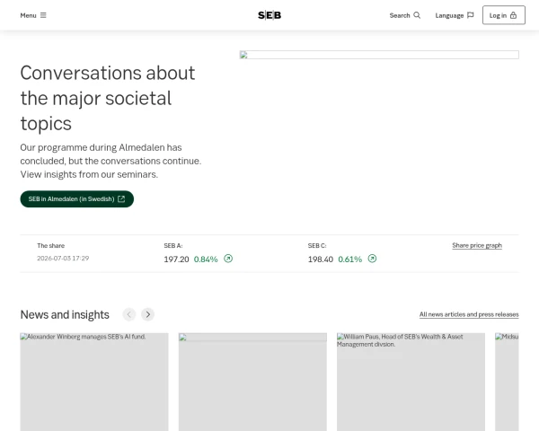 screenshot of Skandinaviska Enskilda Banken (SEB) website