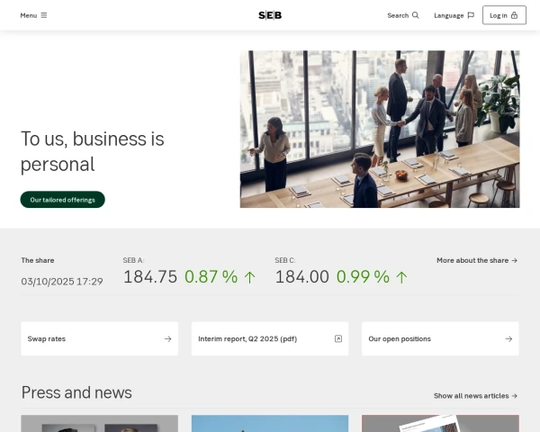 screenshot of Skandinaviska Enskilda Banken (SEB) website