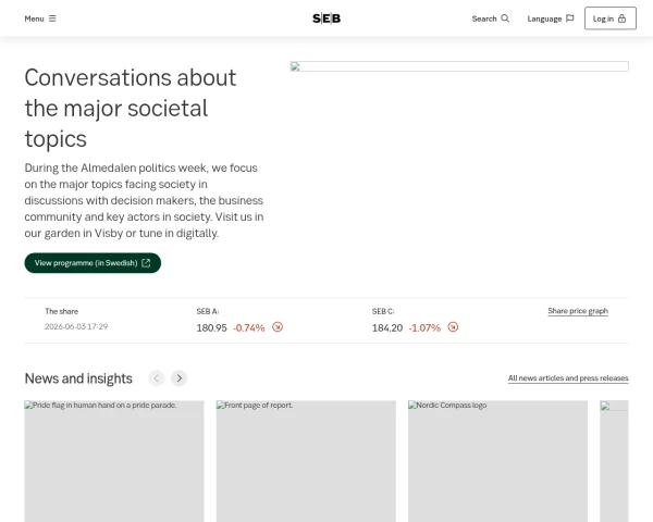 screenshot of Skandinaviska Enskilda Banken (SEB) website