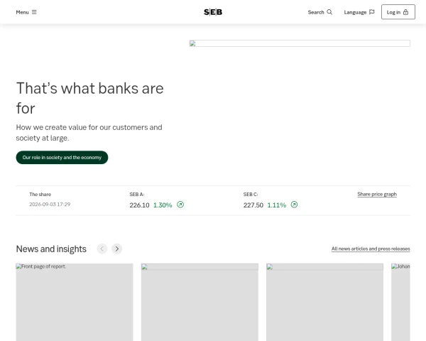 screenshot of Skandinaviska Enskilda Banken (SEB) website
