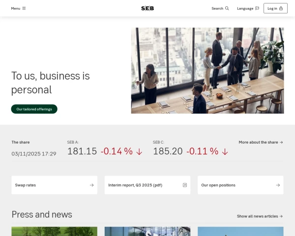 screenshot of Skandinaviska Enskilda Banken (SEB) website
