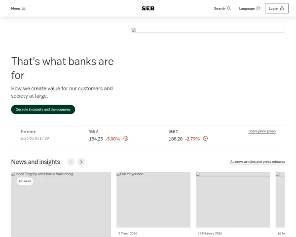 screenshot of Skandinaviska Enskilda Banken (SEB) website