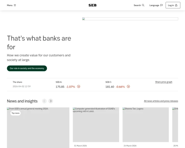 screenshot of Skandinaviska Enskilda Banken (SEB) website