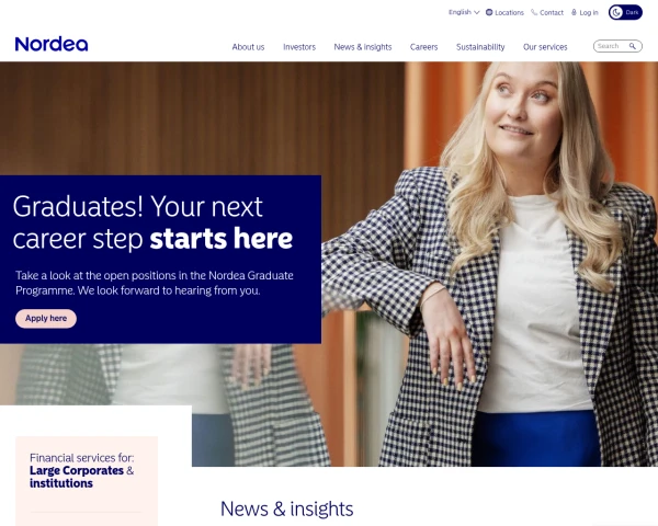screenshot of Nordea Bank website