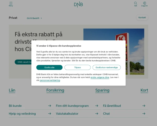 screenshot of DNB Bank ASA website
