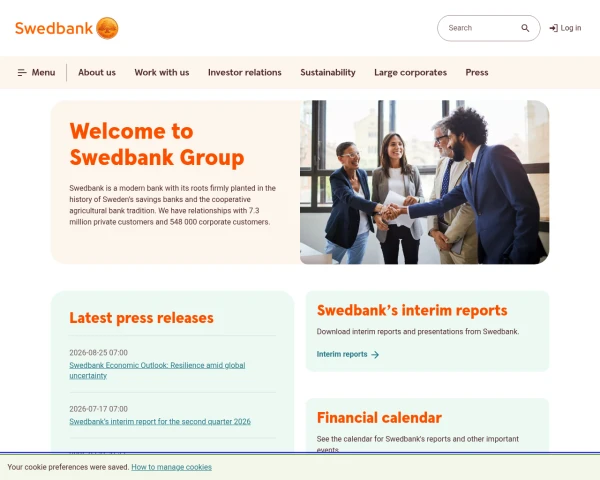 screenshot of Swedbank AB website