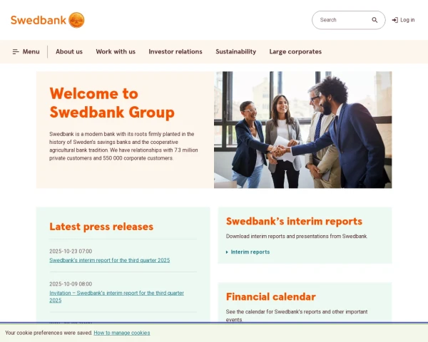 screenshot of Swedbank AB website