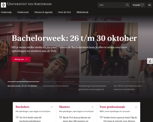 screenshot of University of Amsterdam website