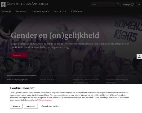 screenshot of University of Amsterdam website