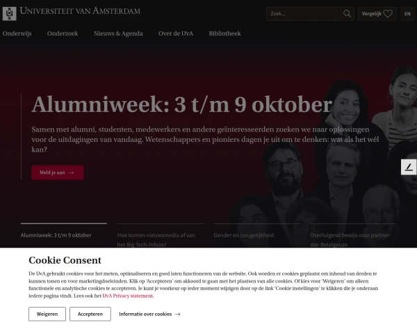 screenshot of University of Amsterdam website