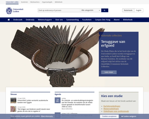 screenshot of Leiden University website