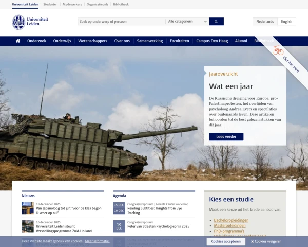 screenshot of Leiden University website
