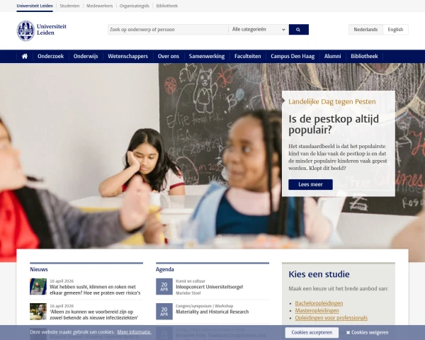 screenshot of Leiden University website