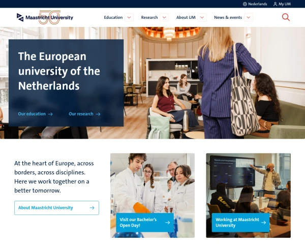 screenshot of Maastricht University website