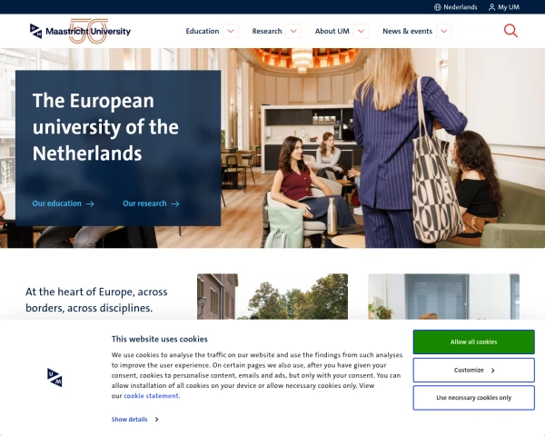 screenshot of Maastricht University website