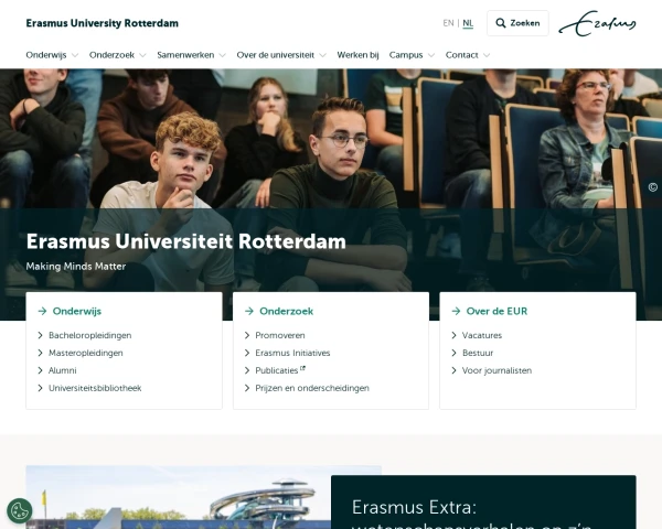 screenshot of Erasmus University Rotterdam website