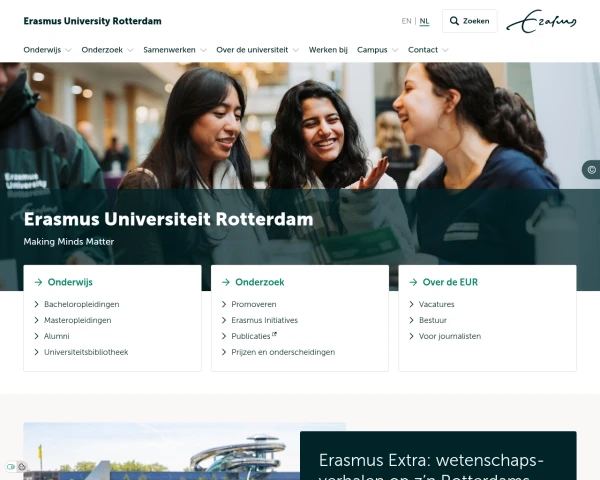 screenshot of Erasmus University Rotterdam website