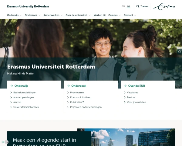 screenshot of Erasmus University Rotterdam website