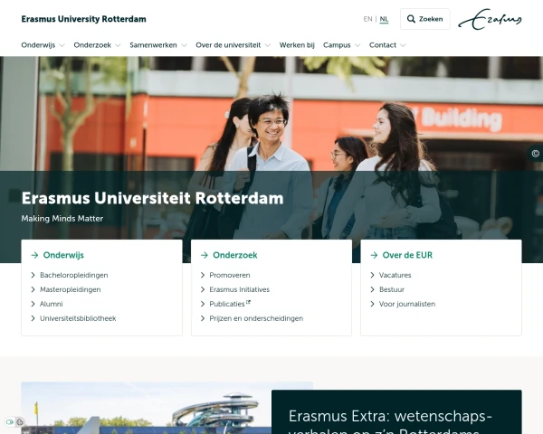 screenshot of Erasmus University Rotterdam website
