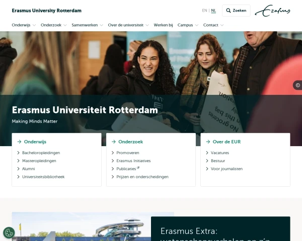 screenshot of Erasmus University Rotterdam website