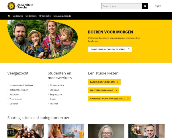 screenshot of Utrecht University website