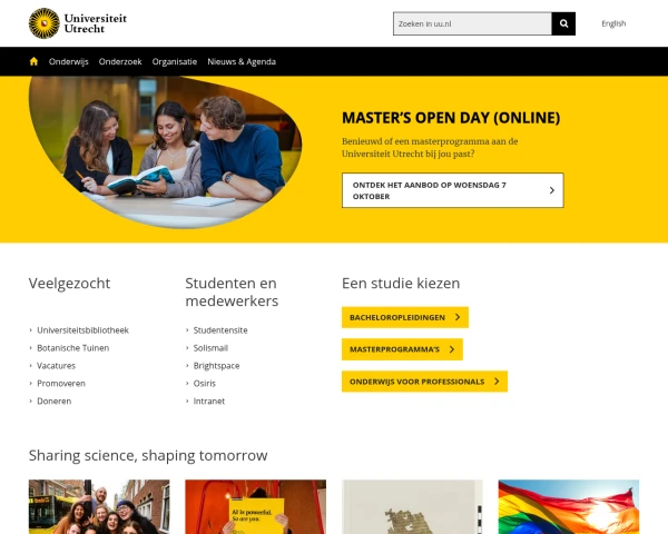 screenshot of Utrecht University website