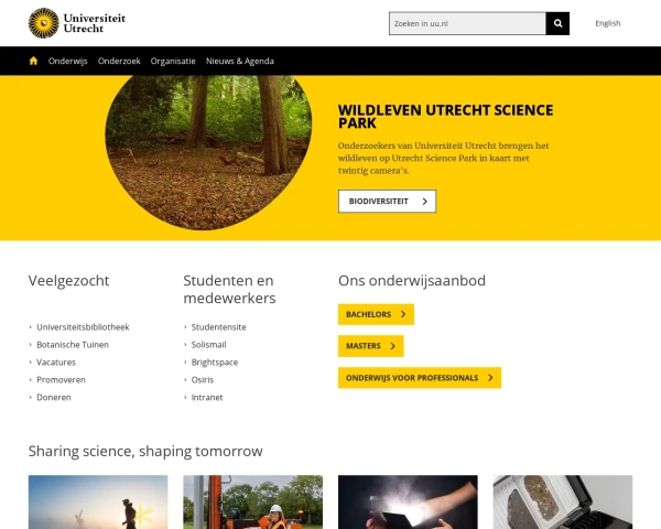 screenshot of Utrecht University website