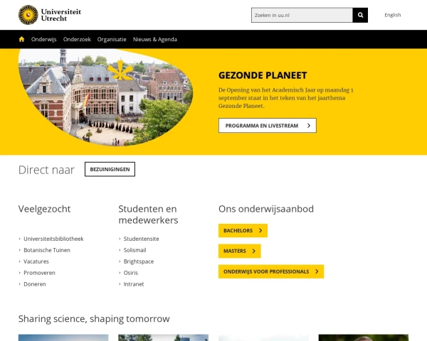 screenshot of Utrecht University website