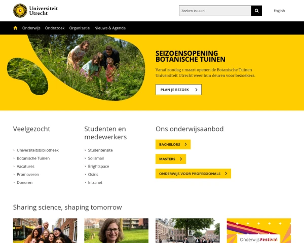 screenshot of Utrecht University website