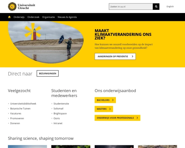 screenshot of Utrecht University website