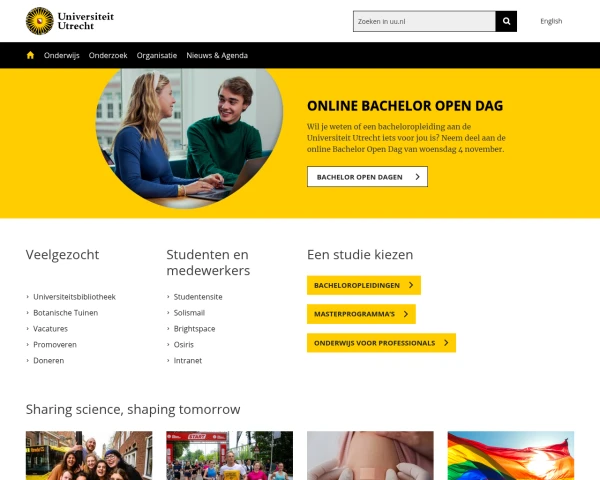 screenshot of Utrecht University website