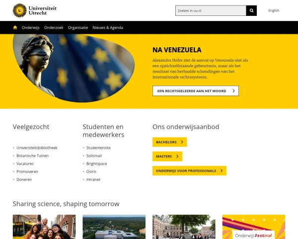 screenshot of Utrecht University website