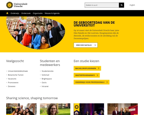 screenshot of Utrecht University website