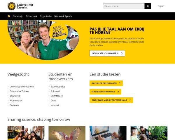 screenshot of Utrecht University website