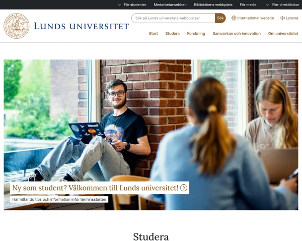 screenshot of Lunds Universitet website