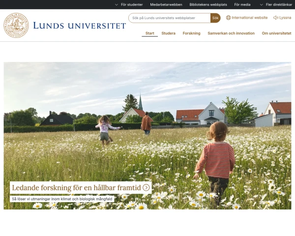 screenshot of Lunds Universitet website