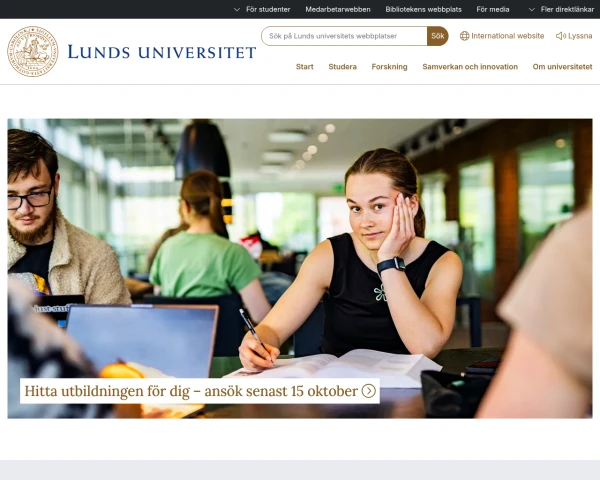 screenshot of Lunds Universitet website