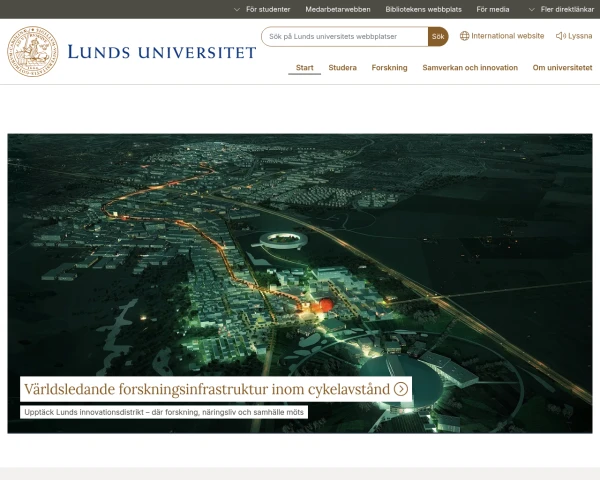 screenshot of Lunds Universitet website
