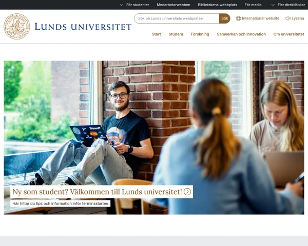 screenshot of Lunds Universitet website