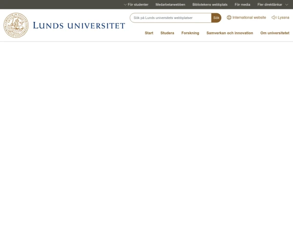 screenshot of Lunds Universitet website