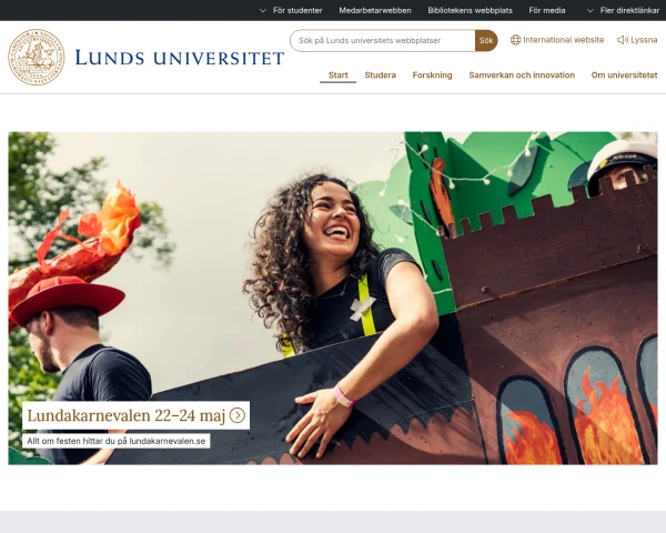 screenshot of Lunds Universitet website