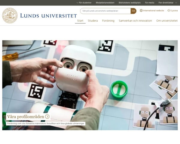 screenshot of Lunds Universitet website