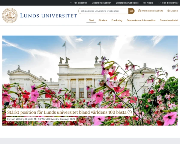 screenshot of Lunds Universitet website