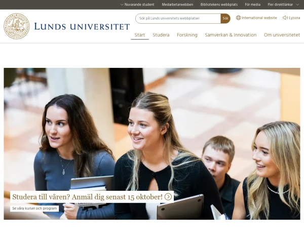 screenshot of Lunds Universitet website