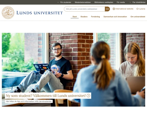 screenshot of Lunds Universitet website