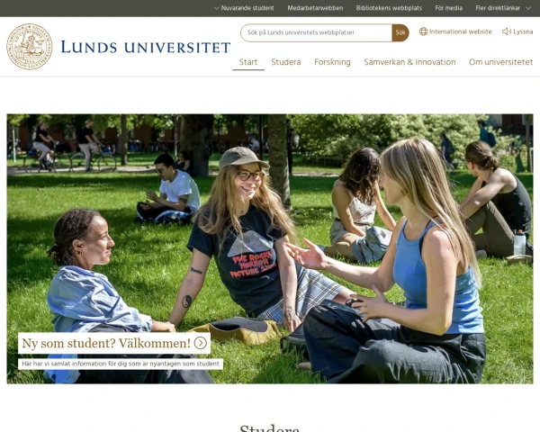 screenshot of Lunds Universitet website